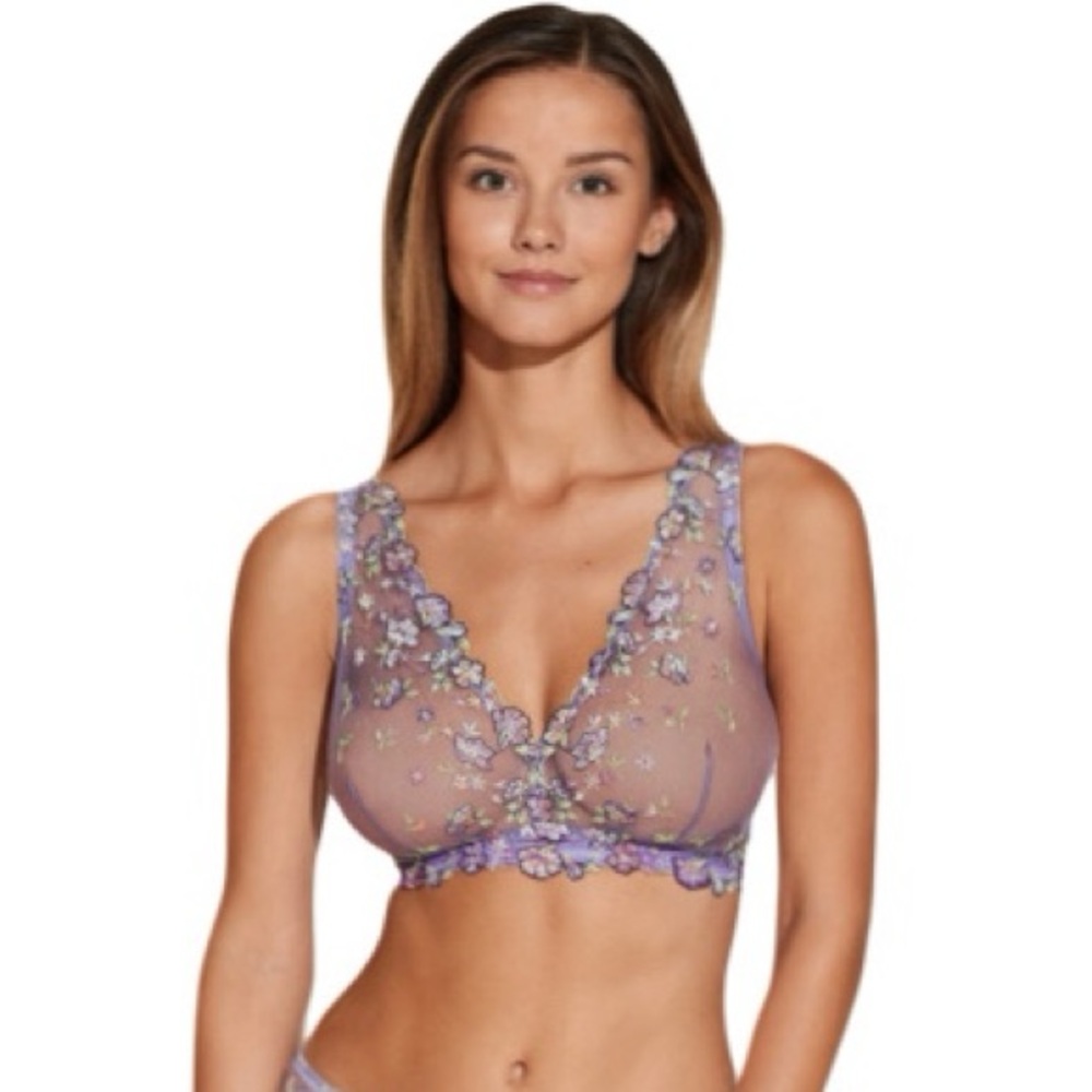Cosabella Abri Curvy Tall Triangle Bralette Size XS Sheer Floral Lace Lavender